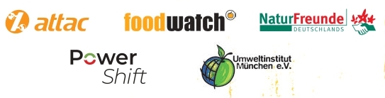 Lgoos von attac, foodwatch, Naturfreunde Deutschlands, Powershift und Umweltinstitut München