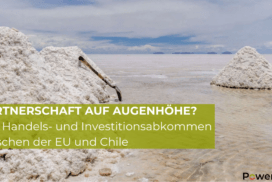Titre "Partenariat sur un pied d'égalité? - L'accord de commerce et d'investissement entre l'UE et le Chili" sur la photo de fond avec le lac Salé