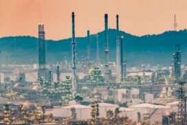 Une usine à gaz au pied des collines.